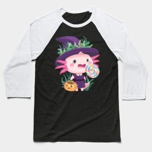 Trick or Treat Witch Axolotl Baseball T-Shirt